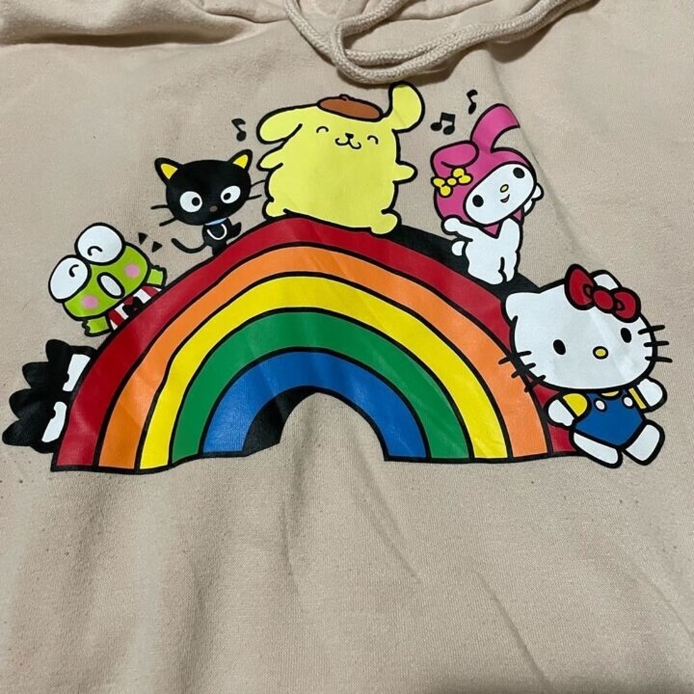 Sanrio Hello Kitty and Friends Rainbow Hoodie Tan Beige Small Womens Pullover - Picture 2 of 7